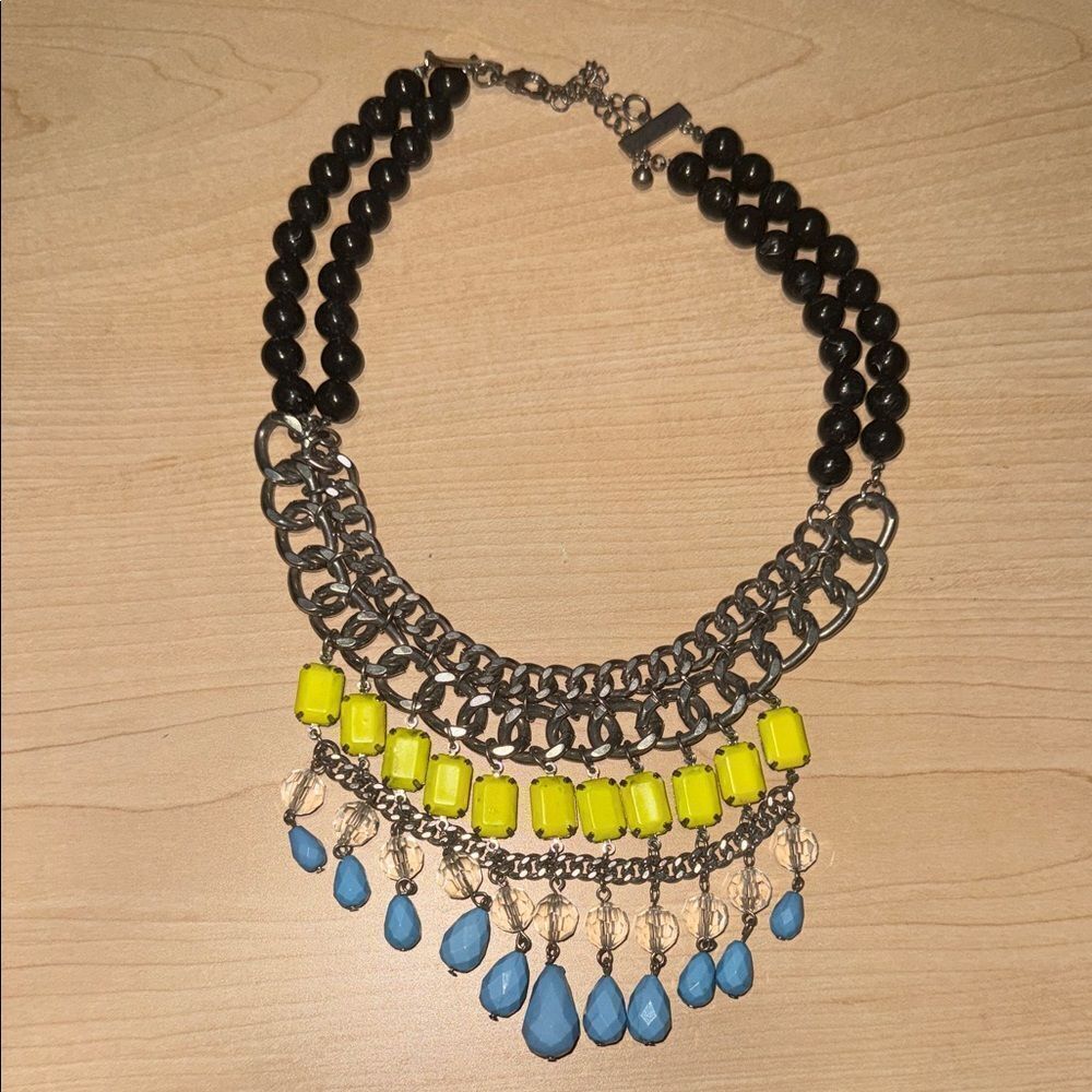 Beautiful Beaded Nexklsce Neon and Blue Stones BRAND NEW Vintage Necklace
